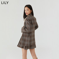 【宋茜同款】丽丽 LILY复古英伦风格纹舒适羊毛西装外套女 730浅棕 XS