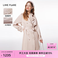 LIME FLARE莱茵福莱尔双排扣翻领高级感风衣小个子流行外套通勤2024春季 灰粉色 S