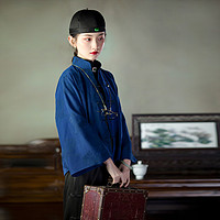 一城风絮南歌竹丨春秋季真丝香云纱民国复古对襟倒大袖中式上衣 【深蓝色】对襟香云纱上衣 M码()