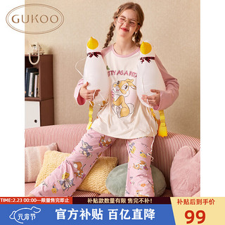 GUKOO 果壳 睡衣女24春秋新款小鹿斑比印花女套装A 粉色套装 L