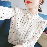 女士雪纺衫长袖流行款高档波点衬衫女时尚洋气衬衣春韩版宽松显瘦气质雪纺上衣 白色波点 XL 【110-120斤】