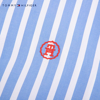 TOMMY HILFIGER24新款春季女装纯棉条纹系带收腰长款宽松衬衫连衣裙42545 蓝白条纹0A4 34