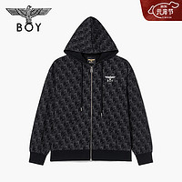 BOY LONDON24春夏男女同款外套满印字母烫银老鹰潮酷连帽开衫卫衣N06001 黑色 M