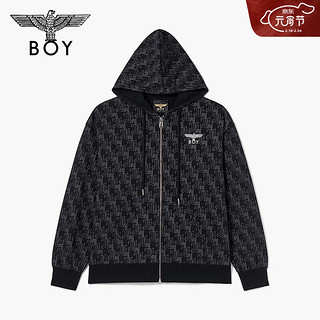 BOY LONDON24春夏男女同款外套满印字母烫银老鹰潮酷连帽开衫卫衣N06001 黑色 M