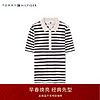 TOMMY HILFIGER24新款春季女装通勤小绣标条纹五粒扣合身短袖POLO衫03036 黑白条纹03M XS