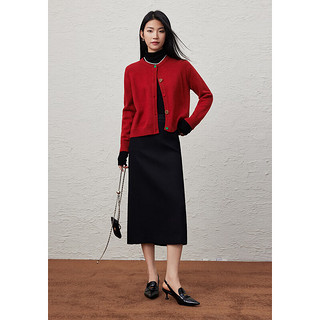 Basic House/百家好新年红色穿搭百搭时尚气质宽松毛衣针织开衫女冬季 黑色 M105-125斤
