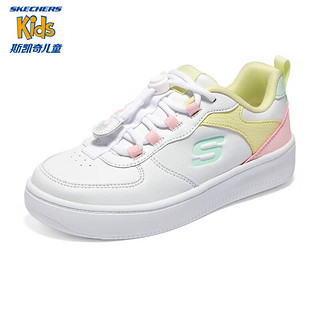 Skechers斯凯奇儿童休闲板鞋春秋透气男女童时尚小白鞋319499L/405232L 白色/黄色/WYL 34