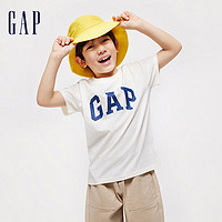 Gap 盖璞 男女童2024春季新款LOGO撞色纯棉圆领短袖T恤儿童装上衣890880 米白色 130cm(S)亚洲尺码