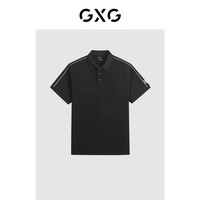 GXG男装 织带拼接polo衫男士短袖 24年夏G24X242006 黑色 165/S