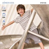 爱慕儿童(AIMER KIDS)春夏莫代尔家居服儿童睡衣套装男女童短袖背心五分裤轻薄透气 短袖套装-灰条AK243E482 130
