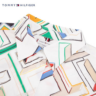 TOMMY HILFIGER24春季女装纯棉通勤彩色满印系带宽松衬衫连衣裙41960 多色0K4 32