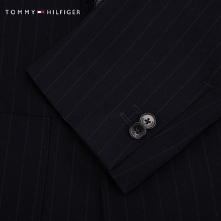 TOMMY HILFIGER 24早春男羊毛混纺商务条纹双排扣合身西装外套TQ001670 黑色401 46