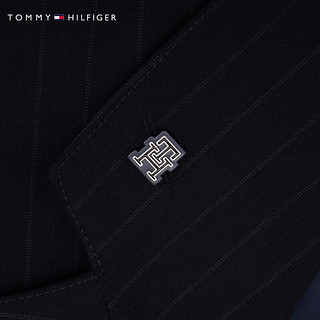 TOMMY HILFIGER 24早春男羊毛混纺商务条纹双排扣合身西装外套TQ001670 黑色401 46