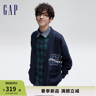 Gap男女装2024春季LOGO撞色宽松V领大G开衫外套上衣892189 海军蓝 180/100A(XL)亚洲尺码