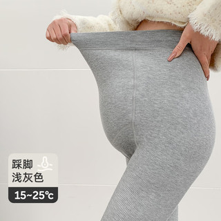 婧麒（JOYNCLEON）打底袜秋冬加绒加厚外穿打底裤大码孕早期托腹连裤袜冬装 浅灰色【连脚】-春秋无绒款 均码