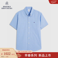 布克兄弟(BrooksBrothers)男士24早春新品棉扣结领免烫短袖衬衫 4003-蓝色撞色