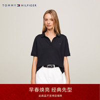 TOMMY HILFIGER24春季女装莱赛尔微弹通勤绣标V领宽松短袖POLO衫41286 藏青色DW5 XS (:80-100斤)