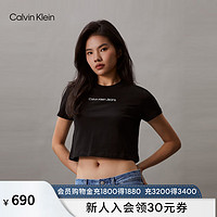 Calvin Klein Jeans24春夏女士休闲通勤字母印花纯棉短款短袖T恤J224288 BEH-太空黑 M