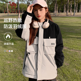 骆驼（CAMEL）羽绒服男巡野冬保暖户外工装登山羽绒服女 M13CR07096A 燕麦灰/幻影黑，男 M M13CR07096A 燕麦灰/幻影黑	，男