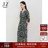 Juzui 玖姿 ·安娜蔻浪漫碎花围裹式修身中袖茶歇裙连衣裙女2024春季 花墨绿 S