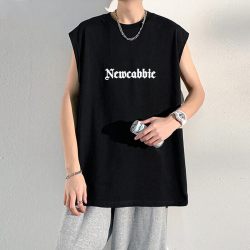 romon罗蒙罗冠无袖t恤男2024夏季速干印花网红背心男士新款上衣服潮牌