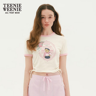 Teenie Weenie小熊女装2024春装设计感短袖T恤短款上衣辣妹装 浅粉色 170/L