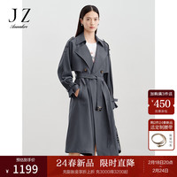 玖姿·安娜蔻经典廓形工装风驳领腰带肩章X型风衣女2024春季 深灰 L