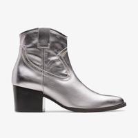 其乐(Clarks)女鞋银色皮鞋牛仔靴高跟鞋透气减震防滑时尚职场约会26177823 Silver Lear 7=37.5