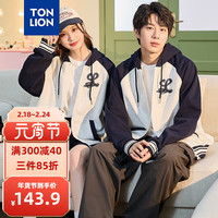 唐狮 TONLION插肩袖撞色字母印花连帽开衫卫衣 男款/雾灰 S