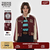 Teenie Weenie小熊2024年学院复古美拉德绗缝轻薄棉服棉袄棒球外套 酒红色 170/L