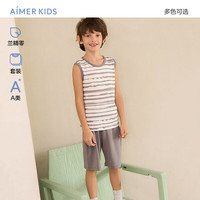 爱慕儿童（AIMER KIDS）春夏莫代尔家居服儿童睡衣套装男女童短袖背心五分裤轻薄透气 背心套装-灰条AK243E484 90
