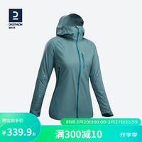 迪卡侬户外竞速徒步轻薄夹克冲锋衣春秋外套女QUW女款_雨林绿XS 4022781