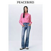 太平鸟女装 女士截短式玫粉色打褶衬衫