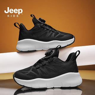 Jeep儿童鞋男童轻便软底运动鞋2024春秋季男孩跑步鞋子中大童 经典黑 28码 鞋内长约18.2cm
