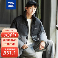 唐狮 TONLION男左胸字母印花渐变短款羽绒服 黑色 M