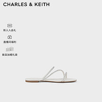 CHARLES&KEITH24春季方头亮钻细带外穿平底拖鞋CK1-70381036 White白色 38