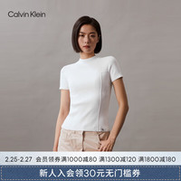 Calvin Klein Jeans24春夏女士简约布标线条拼接螺纹短袖针织衫J223148 YAF-月光白 XS