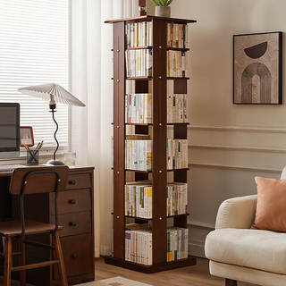 JIAYI 家逸 实木可移动旋转书架多层落地书架带轮立式书架客厅转角置物架 六层胡桃色