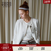 Teenie Weenie小熊2024春季简约韩系小香风外套撞色圆领上衣女 象牙白 160/S