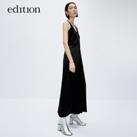 edition连衣裙女2024春运动风背心吊带裙轻奢优雅三醋酸长裙 黑色  M/165