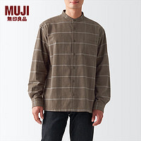 MUJI 無印良品 无印良品 MUJI 男式 法兰绒 立领衬衫 长袖休闲百搭衬衣男士 简约ACA70C2A 褪色米色格纹 XS