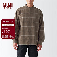 MUJI 無印良品 无印良品 MUJI 男式 法兰绒 立领衬衫 长袖休闲百搭衬衣男士 简约ACA70C2A 褪色米色格纹 XS