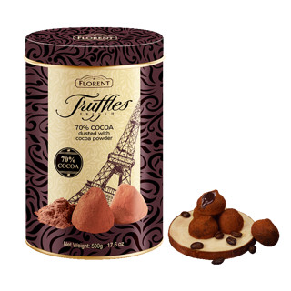 费罗伦（FLORENT）法国乔幕松露型黑巧克力礼罐表白女生 70%黑巧松露 罐装 500g