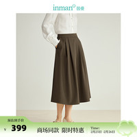 茵曼（INMAN）法式高腰显瘦半身裙2024春季女装压褶A字裙 深咖色 S