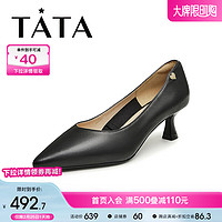 他她（TATA）2024春时尚休闲圆头女浅口单鞋WK901AQ4 黑色 37