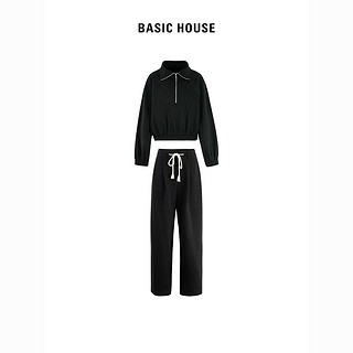 BASICHOUSE 百家好 Basic House/百家好半拉链翻领卫衣女冬清新纯色休闲裤套装