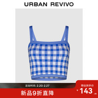 UR2024夏季新款女装撞色棋盘格短款修身吊带针织背心UWU940097 蓝色格子