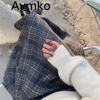 潮牌Avmko毛呢半身裙2022秋冬新款女中长款复古格子半裙伞裙高腰显瘦遮胯a字长裙半身裙