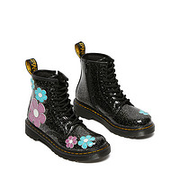 Dr.Martens 马丁（DR.MARTENS）1460 J 时尚闪耀花朵光面皮黑色儿童8孔马丁靴 黑色 34