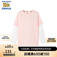 Skechers斯凯奇男女童针织圆领上衣春秋季儿童假两件长袖T恤P124K023 害羞粉/005N 140cm
